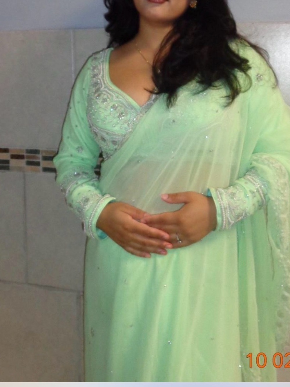 Mint Green Embellished Saree with Beaded Detail